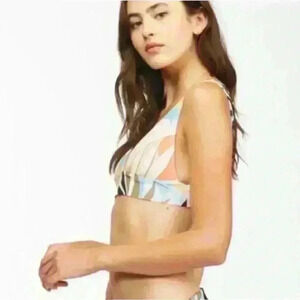 NWT Billabong Last Rays Plunge Multi Color Reversible Bikini Top Size Small